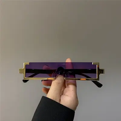 Small Frame Sunglasses for Men and Metal Rectangular One-Piece Sunglasses for Women - 11