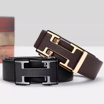 Men's genuine cowhide belt with automatic buckle