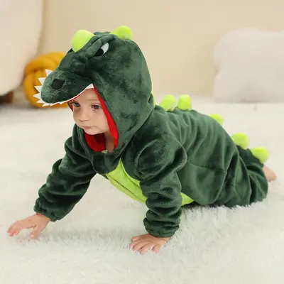 Flannel Dinosaur Crawl Suit for Babies and Toddlers
