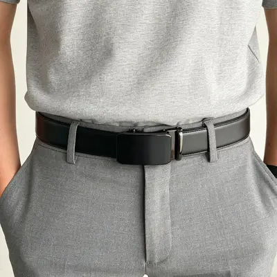 Men's leather belt automatic buckle lychee texture scratch-resistant