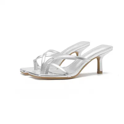 SX-V8 Slide Sandals for Women with Square Toe and Stiletto Heel, Comfortable High-Heel Slippers for Lazy People to Wear Easily