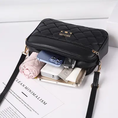 Women's Quilted PU Crossbody Small Square Shoulder Bag - 4