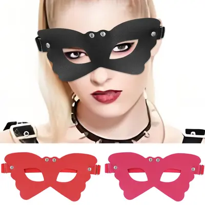 Leather Butterfly Lace Party Mask, Punk Style, Adjustable Elastic Band