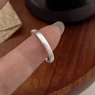S925 silver flat ring for women, minimalist brushed matte