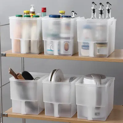 Kitchen Cabinet Storage Box, Hanging Organizer, Transparent with Handle - 4