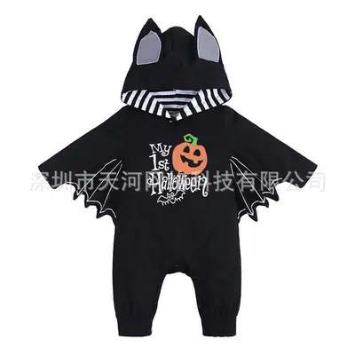 Newborn Halloween Bat Romper with Hooded Skeleton Costume - 10