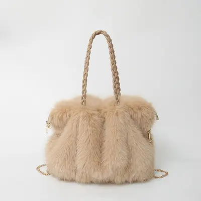 Women's Plush Bag, Faux Fox Fur Look Shoulder Crossbody Bag, Large Capacity Tote - 8