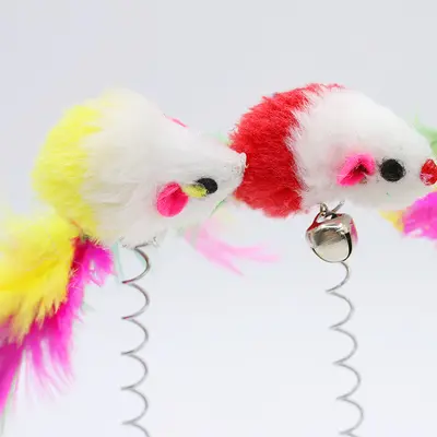 Suction Cup Spring Mouse Cat Toy with Feather and Bell - 2