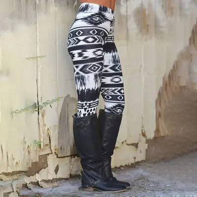 Kadın 3D Dijital Baskılı Retro Spor Yoga Pantolonu, Elastik Tayt - 7