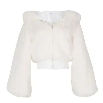 Women's Short Faux Rabbit Fur Hooded Winter Jacket - 6