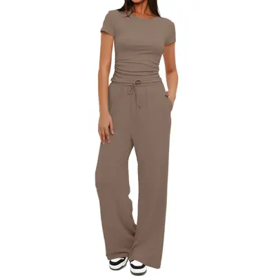 Damen-Langarm-Set mit Hose mit hohem Bund und weitem Bein - 13