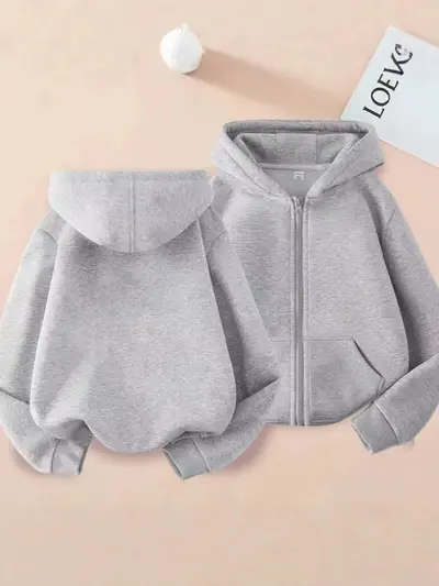 Kids' Hooded Sweatshirt, Zip-Up, Loose Fit, Spring/Autumn