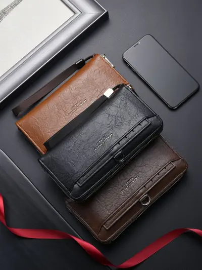 Men's Long Zip Leather Wallet and Clutch with Multiple Card Slots - 6