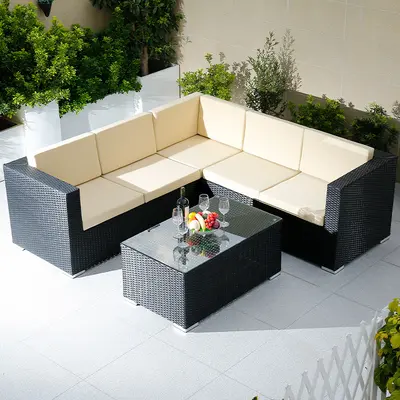 Rattan Garden Sofa Set with Table and Chairs, Outdoor Lounge