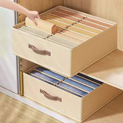 Compartmented Fabric Clothing Storage Box with Double-Row Pants Organizer
