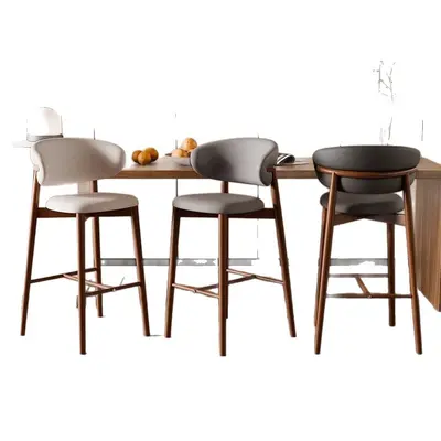 Modern Nordic Bar Stool with Backrest, High Legs Design - 6