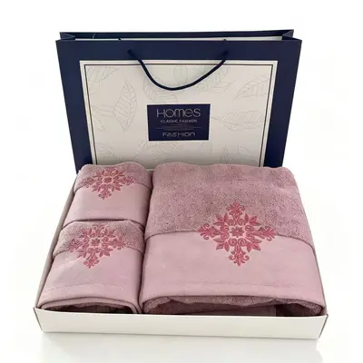 Pure cotton embroidered towel set, 3-piece, hotel quality