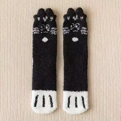 Kadın ev çorabı, mercan polar, kalın, kedi pençeli, dökülmeyen - 11