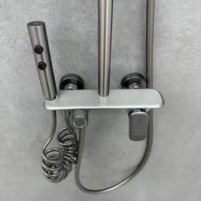 Hotel shower system, pressure boost, gray wall-mounted