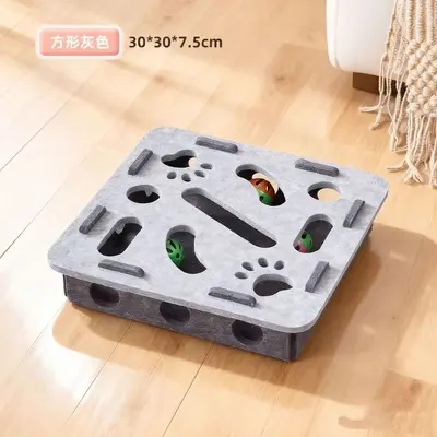 Игрушка для котят и кошек, для самостоятельной игры, гаджет против скуки, развивающий лабиринт, войлочная коробка с отверстиями для лапок, кошачий мячик с колокольчиком-дразнилкой. - 8
