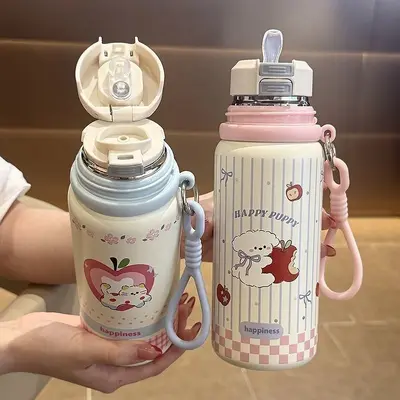 Üç Kullanımlı Büyük Kapasiteli Paslanmaz Çelik Termos Su Bardağı Pipetli - 3
