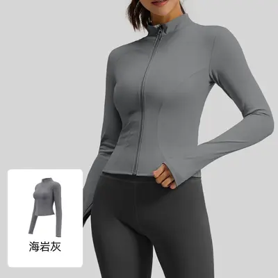源头工厂加工定制来图打样贴牌logo瑜伽服外套健身上衣女 - 13