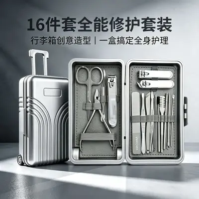 16-Piece Stainless Steel Nail Care Set Luggage Box Nail Clippers Cuticle Scissors Portable Home Nail Grooming Kit