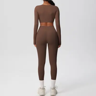 В наличии трансграничный однотонный двусторонний нейлоновый комплект для спорта и йоги с матовой фактурой «второй кожи», облегающий, для бега и фитнеса, двухпредметный комплект - 5