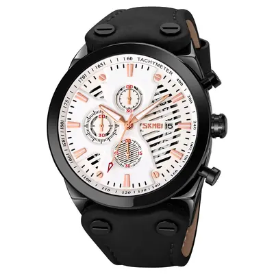 Retro style men's quartz watch leather strap with calendar - 9