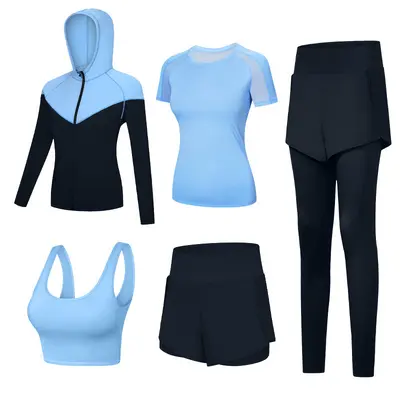 Women's Five-Piece Sports Suit Set, Breathable, Quick-Drying - 10