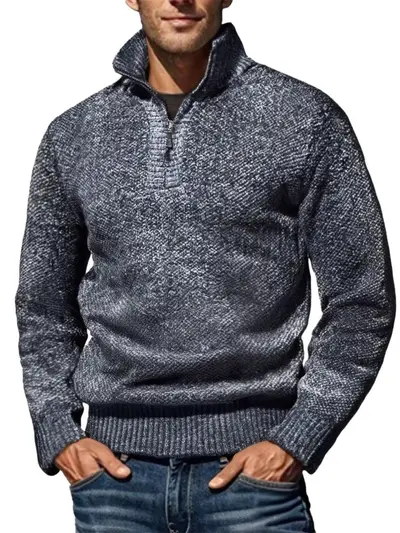 Men's Half Turtleneck Zip Sweater, Fleece-Lined, Thickened - 11