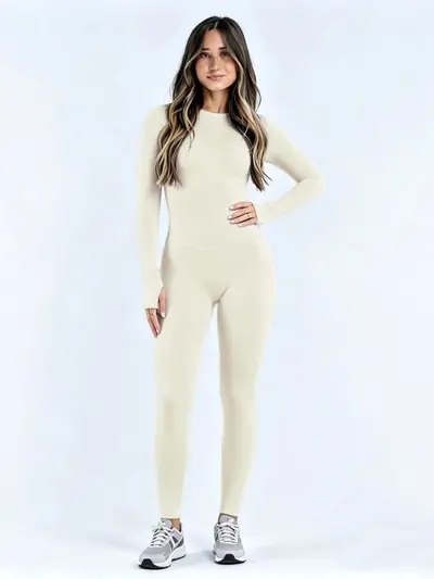 DFYNE Uzun Kollu Kadın Spor Tulumu, Çıtçıtlı, Göğüs Pedli, Kış