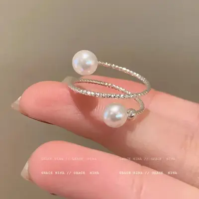 Minimalist pearl ring women niche design couples matching - 4