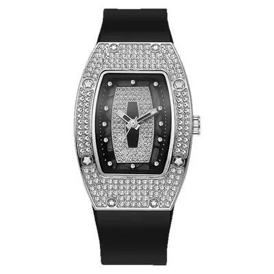Barrel-shaped Diamond-inlaid Quartz Strap Women's Watch Fashion Trendy Temperament Ladies Wristwatch Silicone Watch Wholesale White