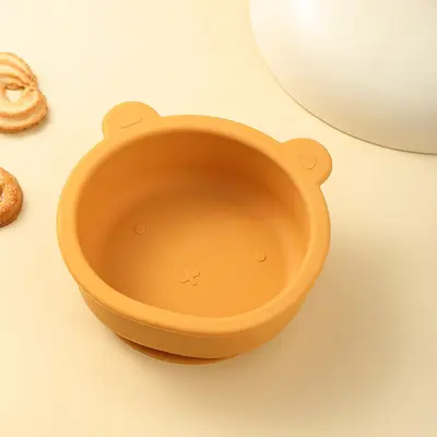 Baby Silicone Dinner Plate and Bowl Set with Bear Design and Spoon - 12