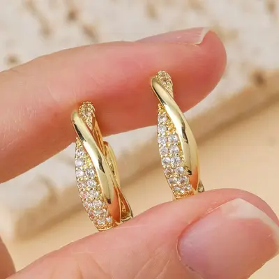 Ohrringe, Kupfer Zirkonia, Kreuzdesign, Damen