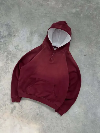 Erkek Düz Renk Düğmeli Kapüşonlu Sweatshirt, Retro Sokak Modası