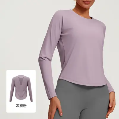 Yoga üst, uzun kollu, ağ kumaş, yüksek elastik - 8
