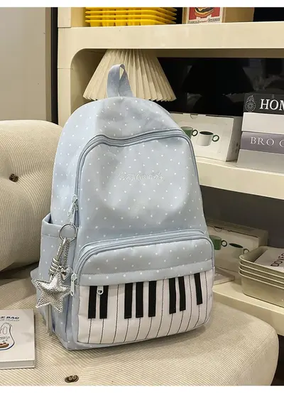 Japanese Style Piano Pattern Women's Backpack for High School and College - 12