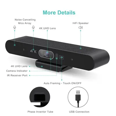 4K Ultra HD Voice Video Conference Camera with Remote Control AI Face Tracking Free Driver Computer Conference Camera