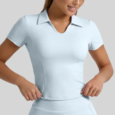 聚衣堂新款翻领运动短袖修身显瘦瑜伽服纯色T恤上衣女 - 10