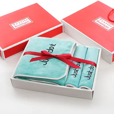 Havlu ve banyo havlusu hediye kutusu üçlü set, hediyelik eşya, işlemeli logo, doğum günü ziyafeti, düğün kutlaması, hatıra, mutlu sözler havlusu