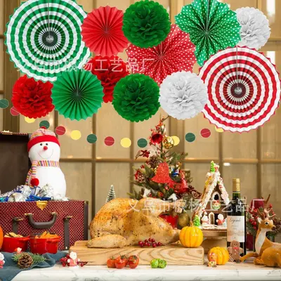Christmas Decoration Set with Honeycomb Balls, Paper Fans and Flowers