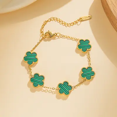 Sınır Ötesi Sıcak Satış 13MM Çift Taraflı Zincir Dört Yapraklı Yonca Beş Çiçekli Bileklik Moda Çok Yönlü Hafif Lüks İleri Seviye Altın Renkli Titanyum Çelik - 9
