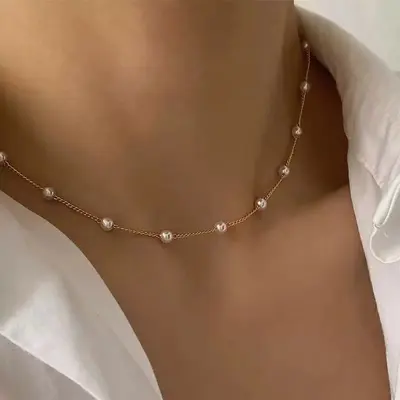Amazon Cross-Border Neue Perlenkette Damen Dünne Kette Schlüsselbein Kette Französisch Retro Minimalistischer Schmuck Damen Großhandel