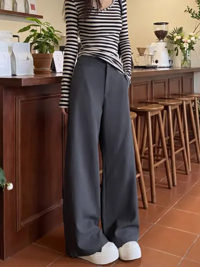 Women's High-Waist Suit Trousers, Straight Drapey Leg