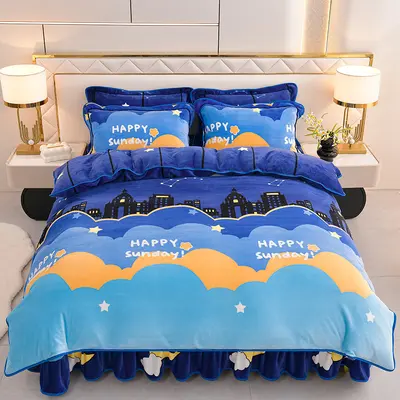 A-grade Thickened Milk Velvet Four-piece Bedding Set with Bed Skirt, Winter Heavyweight Single Bed Sheet, Double-sided Velvet Duvet Cover Three-piece Set A - 13
