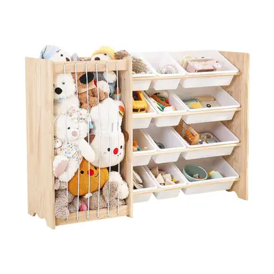 Montessori Solid Wood Children's Toy Storage Rack with Integrated Plush Toy Organizer - 6