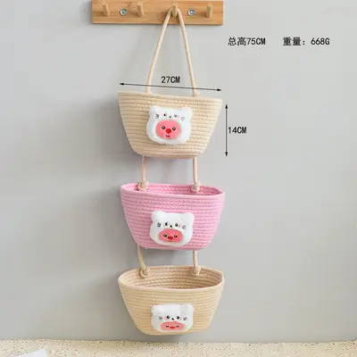 Cartoon Woven Wall-Mounted Three-Layer Hanging Storage Basket - 9