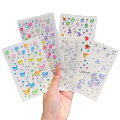 Çocuk Yüz Makyajı Kelebek Elmas Sticker, Renkli Taşlı Konser Makyaj Aplikasyonu